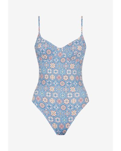 Solid & Striped The Taylor Patchwork Print One-piece Swimsuit - Blue