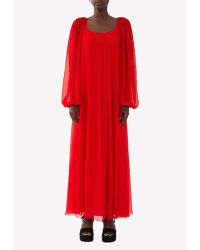 Chloé Silk Long-Sleeved Maxi Dress - Red