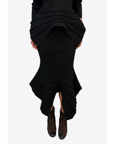 Dawei Wool Asymmetric Midi Skirt - Black