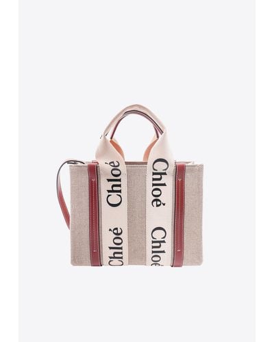Chloé Small Woody Logo-Strap Tote Bag - Pink
