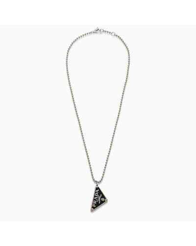 Prada 925 Silver Necklace With Logo - Black - Metallic