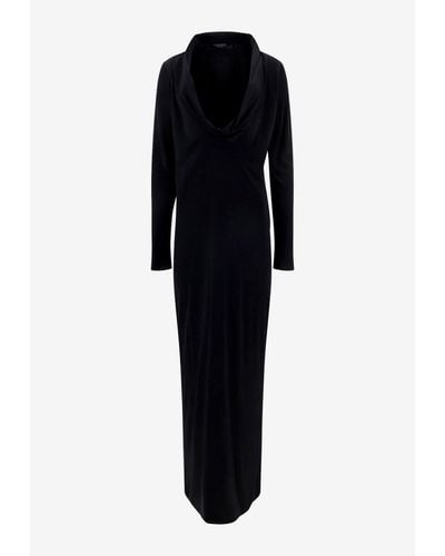 Versace Cowl Long-Sleeved Maxi Dress - Black