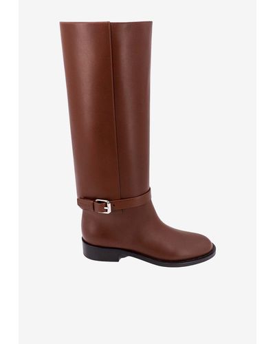 Burberry Buckle-Detail Leather Boots - Brown