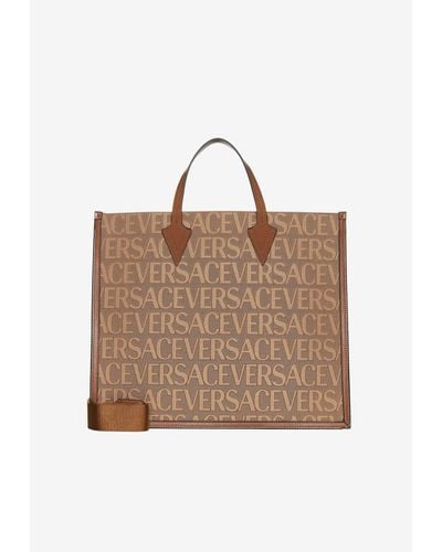 Versace Logo Jacquard Canvas Tote Bag - Natural