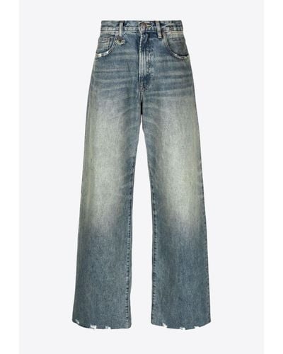 R13 D'Arcy Wide-Leg Washed Jeans - Blue