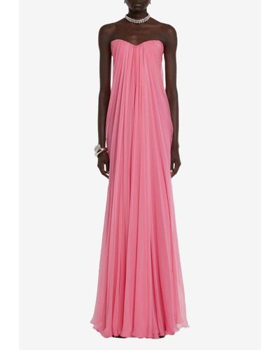 Alexander McQueen Strapless Silk Chiffon Gown - Pink