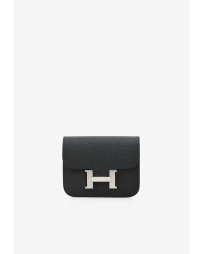 Hermès Constance Slim Wallet In Black Epsom With Palladium Hardware - White