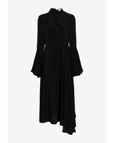 MSGM Gathered Long-Sleeved Midi Dress - Black