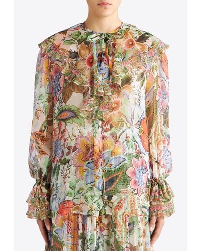 Etro Floral Silk Semi-Sheer Blouse - Multicolor