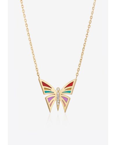 Falamank My Dream Is To Fly Diamond Butterfly Necklace - White
