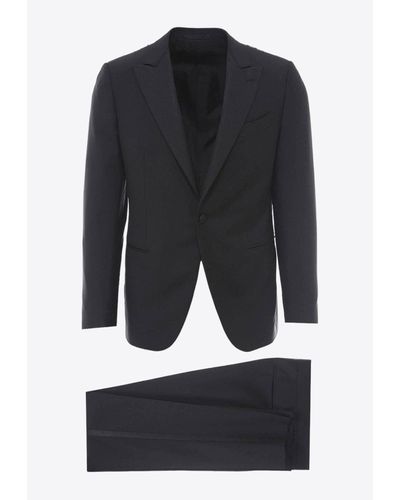 Caruso Single-Breasted Wool-Blend Suit - Black