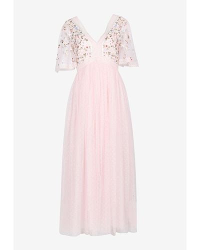 Needle & Thread Garland Ribbon Bodice Ankle Gown - Pink