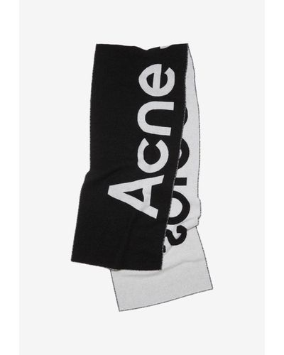 Acne Studios Logo Jacquard Scarf In Wool Blend - Black