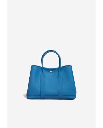 Hermès Garden Party 30 In Bleu Zanzibar Veau Negonda Leather With Palladium Hardware - Blue