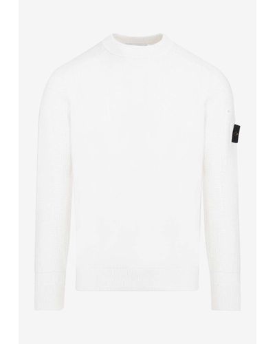 Stone Island Logo-Patch Knitted Sweater - White