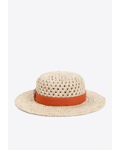 Chloé Crochet Raffia Hat - White