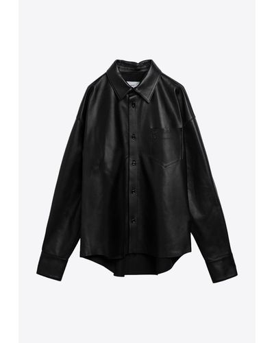 Ami Paris Leather Long-Sleeved Shirt - Black