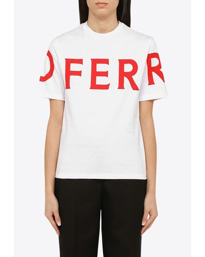 Ferragamo Logo Print Crewneck T-Shirt - White