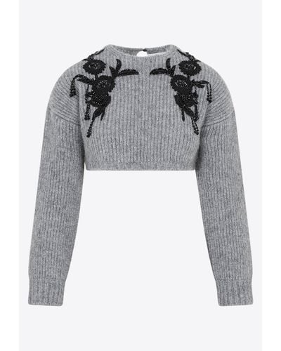 Erdem Alpaca Wool-Blend Cropped Sweater - Grey