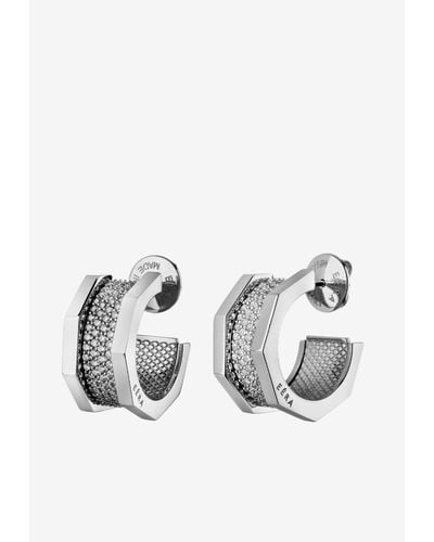 Eera Tubo Diamond Paved Earrings - White
