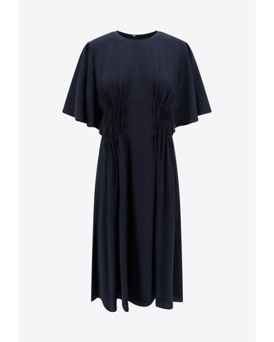Chloé Ruched Silk Knee-Length Dress - Blue