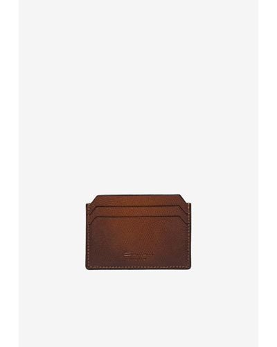 Santoni Logo Print Saffiano Leather Cardholder - Brown