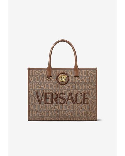 Versace Large All-over Logo Tote Bag - Brown