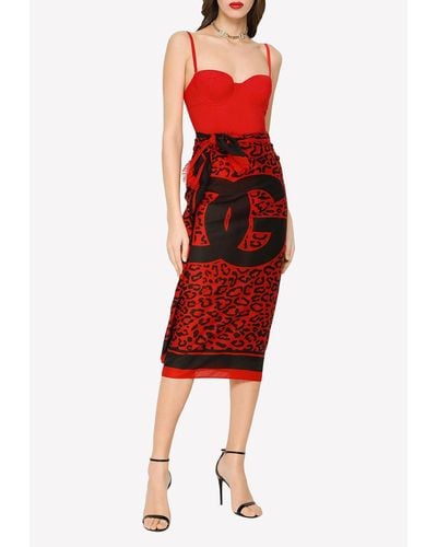 Dolce & Gabbana Leopard-Print Batiste Sarong - Red