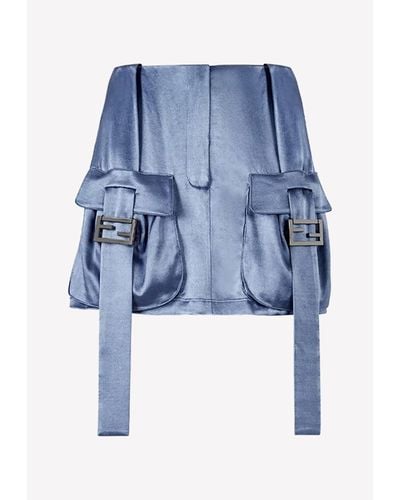 Fendi Mini Cargo Satin Skirt - Blue