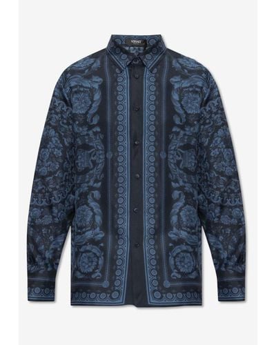 Versace Barocco Print Silk Shirt - Blue