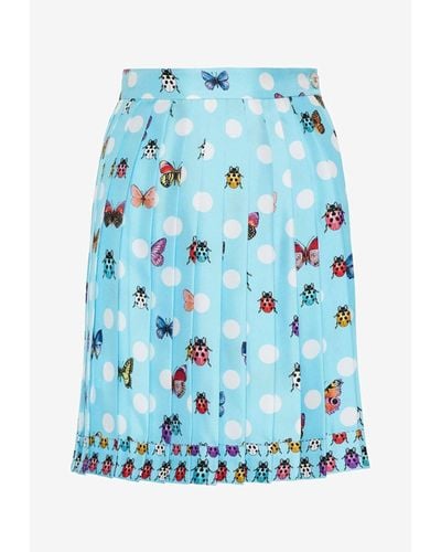 Versace Butterflies Polka Dot Pleated Skirt - Blue