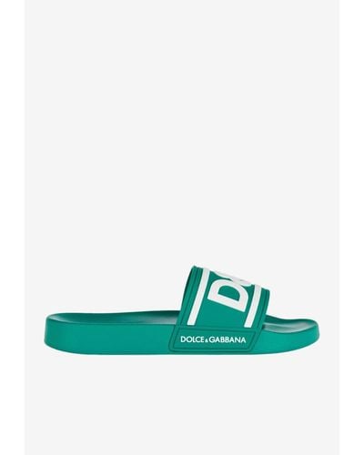 Dolce & Gabbana Logo Rubber Slides - Green