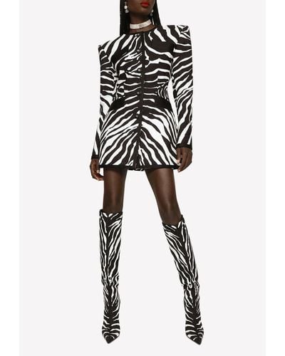Dolce & Gabbana Zebra Print Jacquard Brocade Blazer - Black