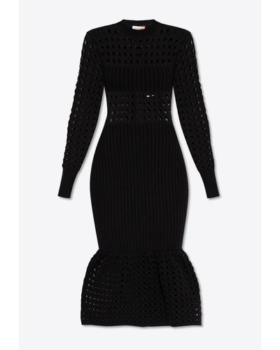 Alexander McQueen Knitted Mesh Midi Dress - Black