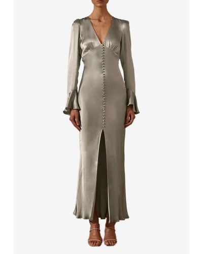 Shona Joy La Lune Long-sleeved Buttoned Midi Dress - Natural