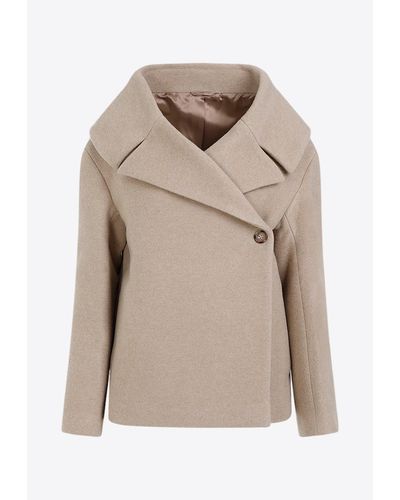 Totême Single-Breasted Wool Short Coat - Natural