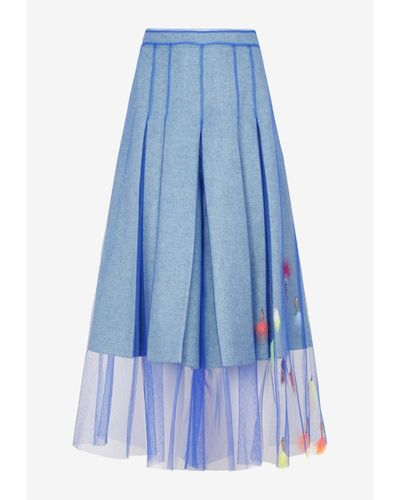 Maison Margiela Layered Tulle Culotte Pants With Feather Detail - Blue
