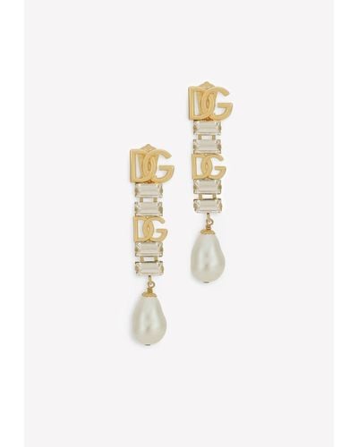 Dolce & Gabbana Clip-On Crystal And Pearl Drop Earrings - White