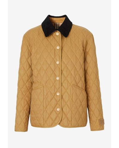 Burberry Corduroy-Collar Diamond-Quilted Jacket - Natural
