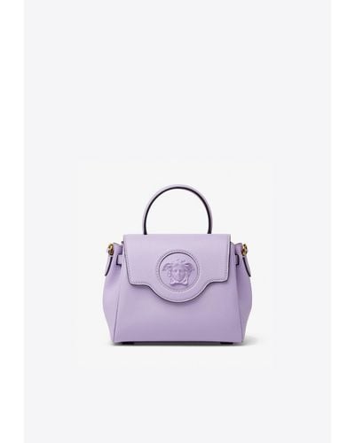 Versace Small La Medusa Leather Top Handle Bag - Purple