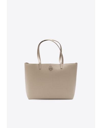 Tory Burch Large Mcgraw Leather Tote Bag - Natural