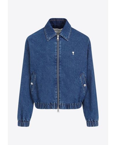 Ami Paris Adc Zipped Denim Jacket - Blue