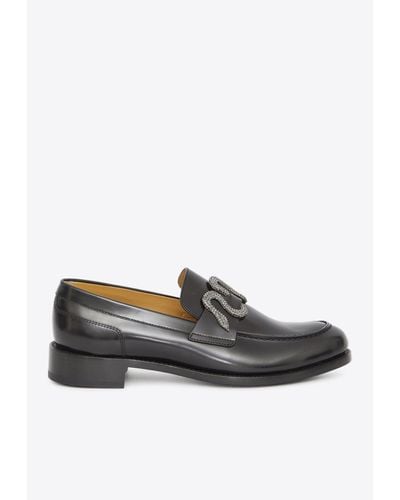 Rene Caovilla Morgana Crystal-Embellished Leather Loafers - Gray