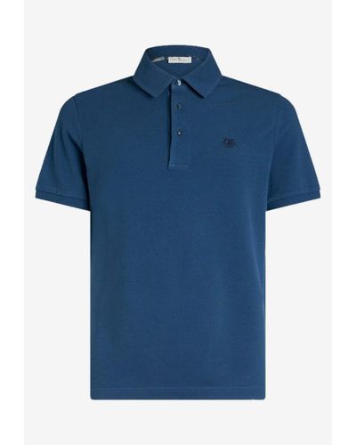 Etro Logo Embroidered Polo T-Shirt - Blue