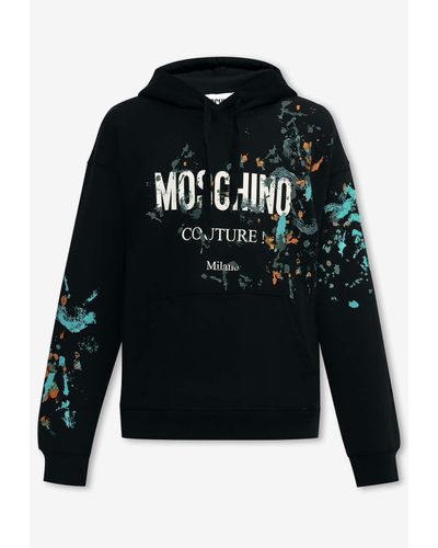 Moschino Painted-Effect Drawstring Hooded Sweatshirt - Black