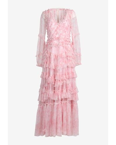 Needle & Thread Fleur De Lis Ruffled Mini Dress - Pink
