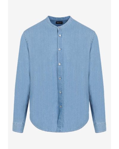 Giorgio Armani Long-Sleeved Denim Shirt - Blue