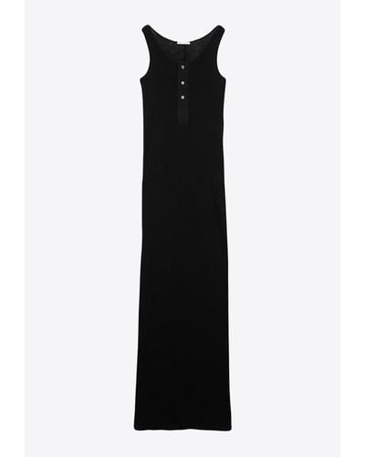 Ami Paris Ribbed Sleeveless Maxi Dress - Black