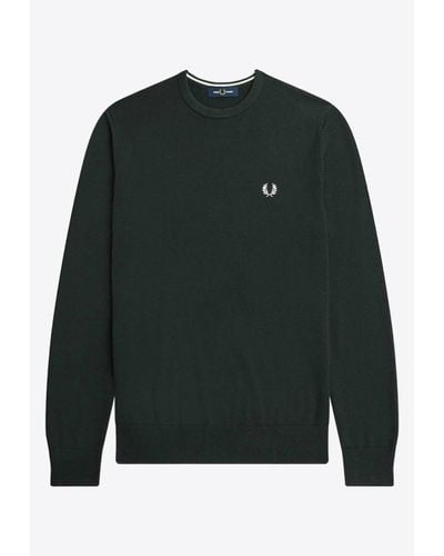 Fred Perry Logo Embroidered Crewneck Sweater - Green
