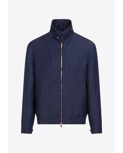 Brunello Cucinelli Wool And Linen Zip-Up Jacket - Blue
